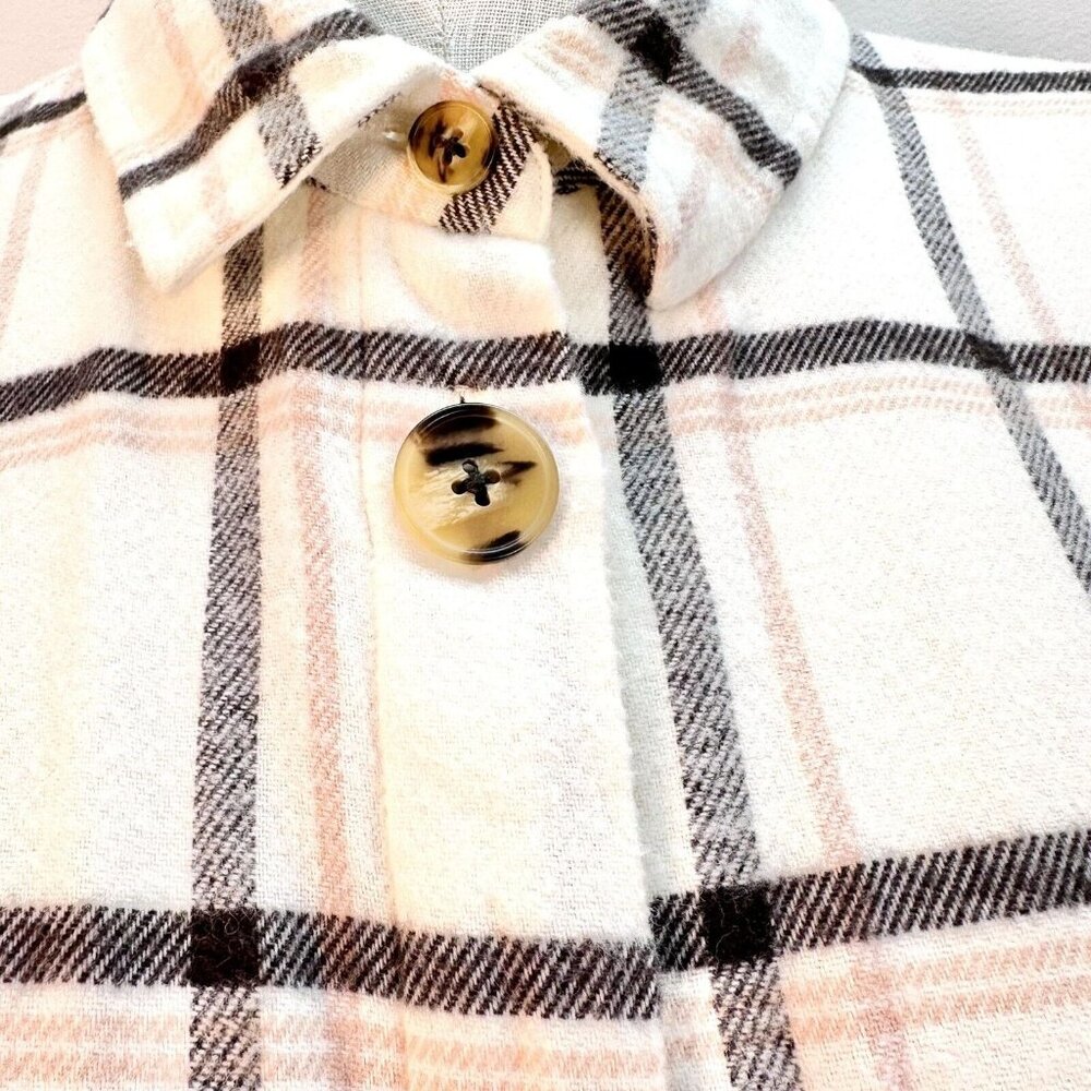 Madewell Plaid Flannel Button Shirt Womens 2X Beige Black Long Sleeve Cotton - Picture 2 of 11